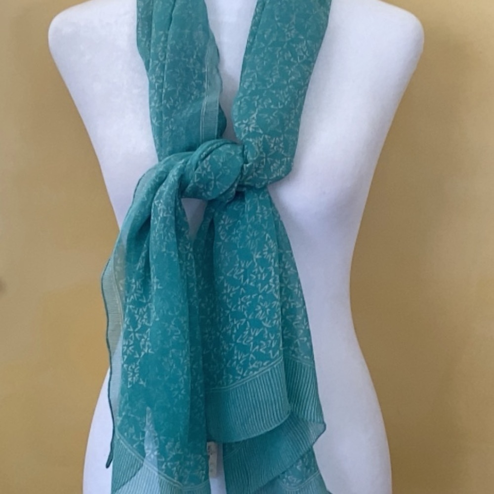Aqua Teal Chiffon Silk Scarf 54 Inches Long